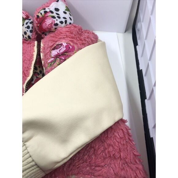 Betsey Johnson Faux Fur Faux Leather Bomber Jacket - Pink/tan, Sz 18mo - Picture 7 of 16